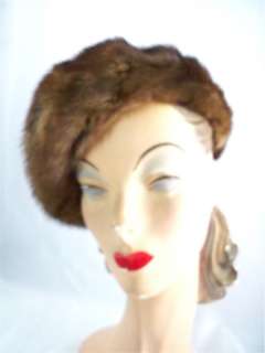 Vintage Medium Brown Mink Beret Hat Vittorio 1950s  