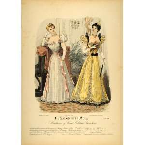  1894 Victorian Lady Ball Gown Dress Women Lithograph 