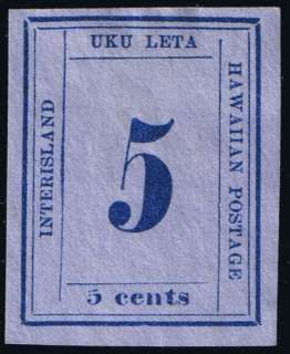 US stampHAWAII #22 5C 1865 BLUE ON BLUE UNUSED 12 A P1 GENUINE STAMP 