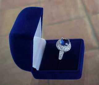 SAPPHIRE BLUE Velveteen ENGAGEMENT RING Domed Gift Box  