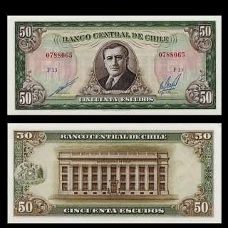 50 ESCUDOS Banknote of CHILE 1962 75   ALESSANDI   UNC  