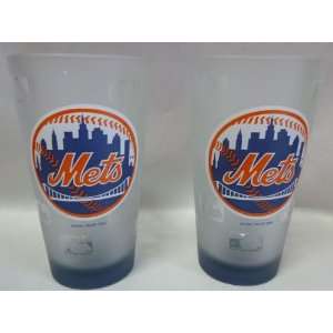  New York Mets Frosted 16 Oz Pint Glass Set of 2