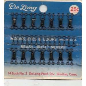 HOOKS, EYES & LOOPS, BLACK, 14 Each No. 3, De Long Prod. Div. Shelton 