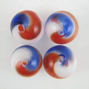  20mm blue orange blown hollow glass round beads 4pcs