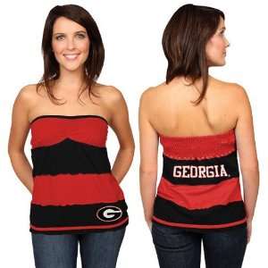  NCAA Georgia Bulldogs Ladies Red Black Striped Rebound Tube Top 