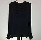 alice olivia black silk ruffle long sleeve button dow expedited