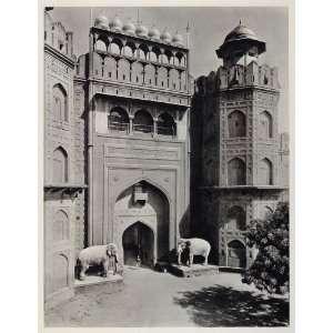  1928 Stone Elephant Entrance Delhi Gate Red Fort India 