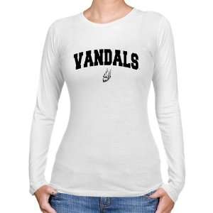 NCAA Idaho Vandals Ladies White Logo Arch Long Sleeve Slim Fit T shirt 