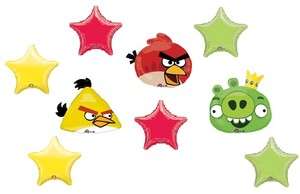 ANGRY BIRDS Game RED Yellow Green Pig (9) Mylar Balloon Set Decor 