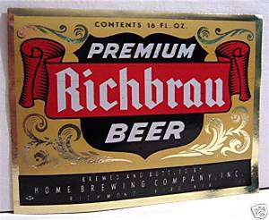 Richbrau Beer Bottle Label Home Brewing Richmond Va  
