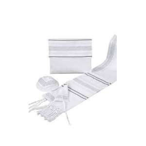  Vee Silk Tallit Set Prayer Shawl in White Background With 