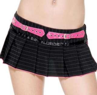 SEXY Pinstripe Pleated Skirt w/ Pink Buckle Detail nice  