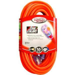   12/3 Wire Gauge Neon Outdoor Extension Cord with Lighted Ends, Orange