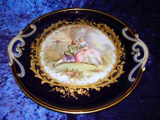 Sevres style platter watteau cobalt  