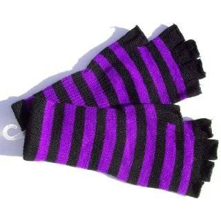 Purple and Black Striped Fingerless Gloves Knit Cut Off Gloves Goth 