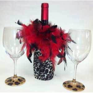  Red and Cheetah Wine Bottle Cover