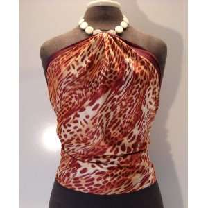  Wild Animal Print Scarf Top with Hand Beaded Neck Ring 