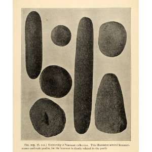 1910 Print Hammer stone Pestle Archeology Artifact University Vermont 