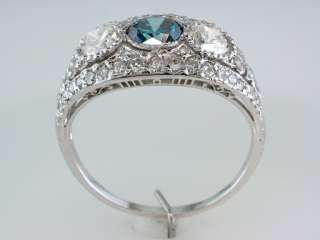 Vintage Antique 3.25ct Vivid Blue Diamond Platinum Art Deco Engagement 