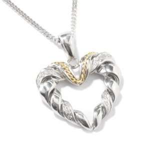  Sterling Silver / 14K Gold Diamond Twisted Heart Pendant w 