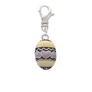  Yellow Easter Egg with Lavender Hearts Clip On Charm Arts 