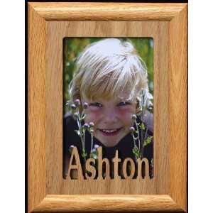  5x7 Ashton ~ Portrait Laser Cut Oak PHOTO NAME FRAME 