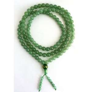 Jade 108 Bead Mala with Om Mani Padme Hum Handpainted in Gold on the 