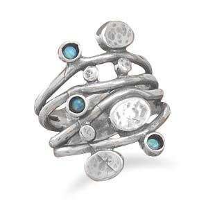 Stacked Look 4 Row Vine Band Ring with Opal Design Sterling Silver, 9