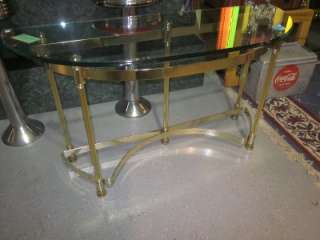 Bow Front Glass Top Brass Sofa Table  