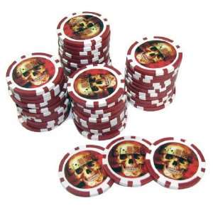  PKG (3) Sleeves of (50) Casino Poker Chips with a Skull on 