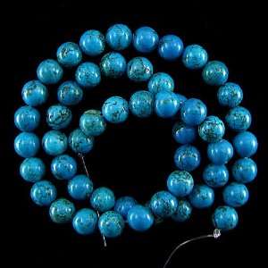  8mm blue turquoise round beads 16 w/matrix
