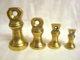 GOOD ANTIQUE BRASS BELL SCALE WEIGHTS, SET OF FOUR 8oz 1oz # C  