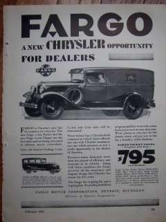 1929 CHRYSLER FARGO Clipper Sedan Car Truck Ad  