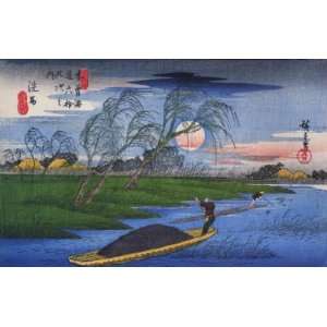   Hiroshige Men poling boats past a bank with willows