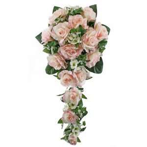 Pink Silk Rose Cascade   Wedding Bouquet 