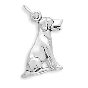    Sterling Silver Charm Pendant Labrador Sitting Dog 3d Lab Jewelry