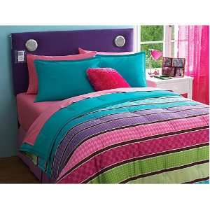 , Green, Purple Girls Striped Twin Comforter & Sham (2 Piece Bedding 