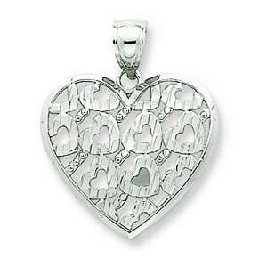  14K White Gold Diamond Cut Diagonal Heart Pendant 