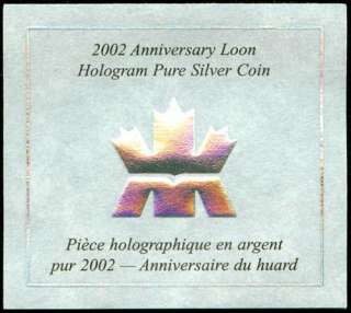 2002 1 OZ .9999 ANNIVERSARY LOON GOOD FORTUNE HOLOGRAM SILVER COIN 