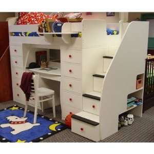   Twin Space Saver Loft Bed with Chests, Desk & Stairs