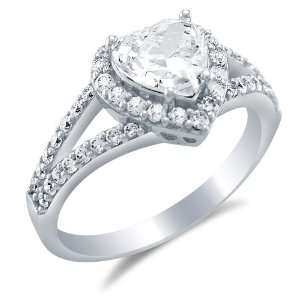  Size 5   Solid 14k White Gold Heart Shape Solitaire with 