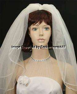 Tier Ivory Bridal Wedding Veil Headpiece Elbow Length Pencil Edge w 