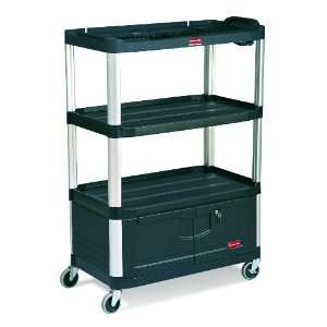 Rubbermaid Audio Visual Aluminum Service Cart with Cabinet, 4 Shelves 