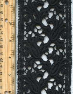 4yx3 Vintage Black Cotton Embroidered Venise Lace m73  