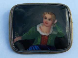 Antique Victorian Hand Painted Miniature Portrait Cameo Brooch 