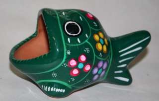 Hand Made Mexican Talavera Big Mouth Fish Clay Pottery Folk Art 