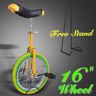 16 Wheel Unicycle W/ Stand Skid Proof Tire Chrome Frame Yellow Green 