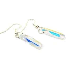   Austrian Crystal Column Aqua Aurore Boreale Dangle Earrings Jewelry