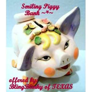  Smiling Piggy Pig Piggie Bank Ham Essay Porky Flowers Coin 