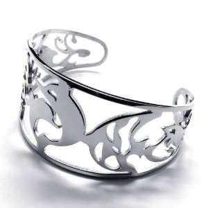  Gorgeous Carved Dolphin Fish Design Hollow Titanium Silver 